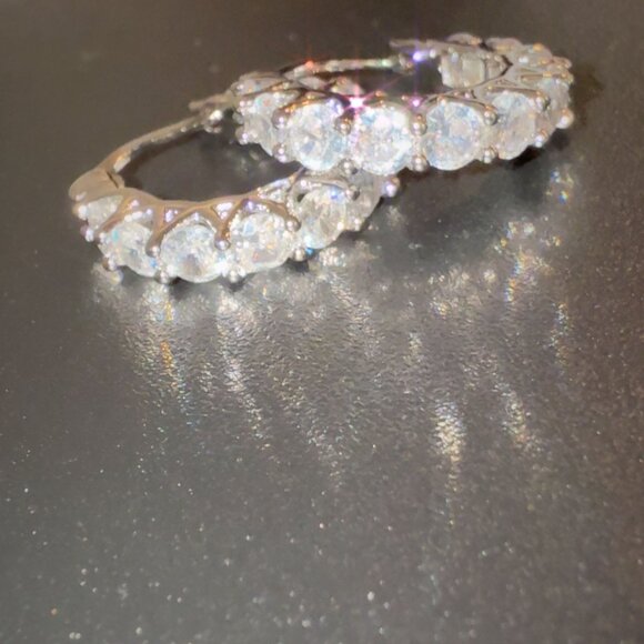 Fashion Jewelry Silver & Cubic Zirconia Hoop Earrings For Women - Picture 5 of 5